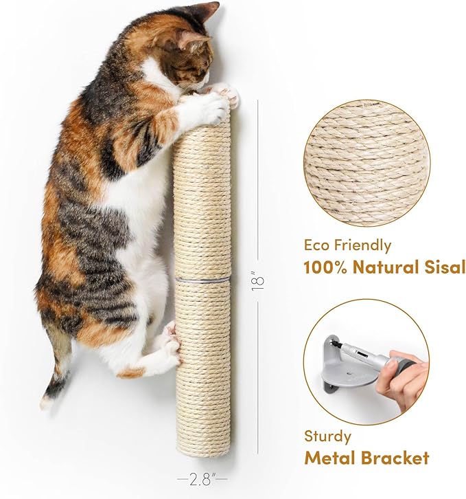 xympo 18" Compact Wall Mounted Cat Scratcher, Sisal Scratching Post - Image 2