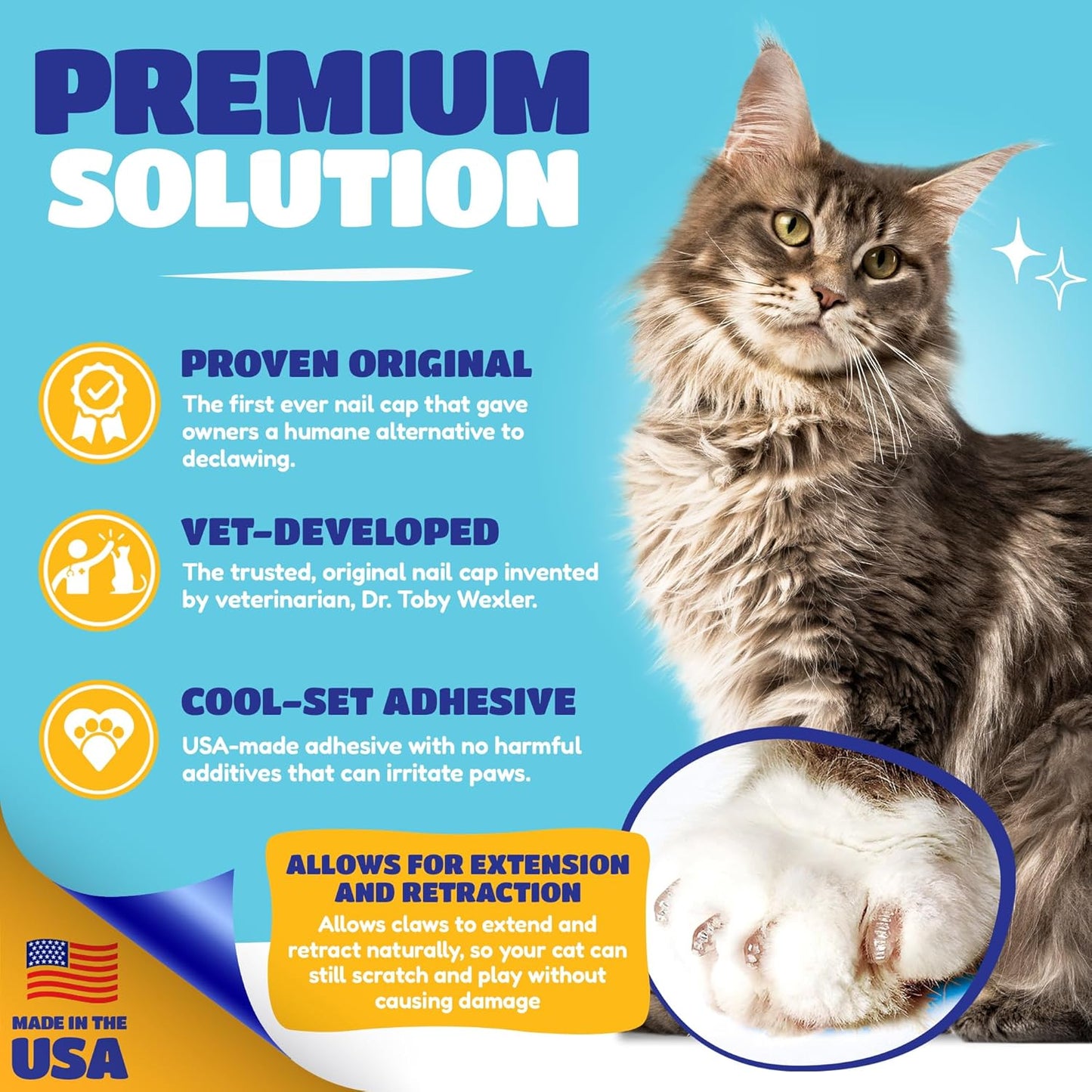 Soft Claws Cat Nail Caps for Large Cats – (40 Caps, Black) - Made in USA - Veterinarian-Developed | Protects Furniture & Skin - Easy to Apply, Long-Lasting Anti-Scratch Soft Cat Claw Covers.