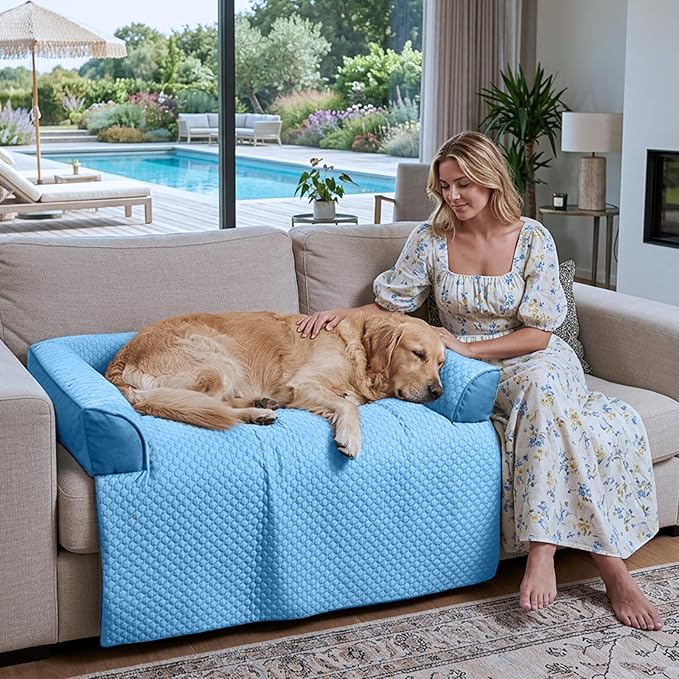 GGIB Cooling Dog Bed Mat with Bolster Pillow Washable Dog Couch Cover - Image 2