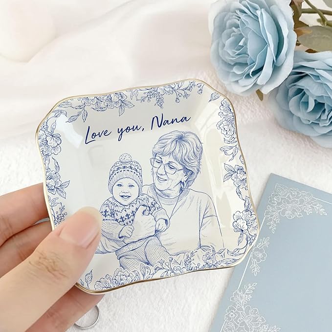 LOVELYPOD Custom Mom Nana Jewelry Tray, Family Photo Ring Holder, Mama Trinket - Image 5