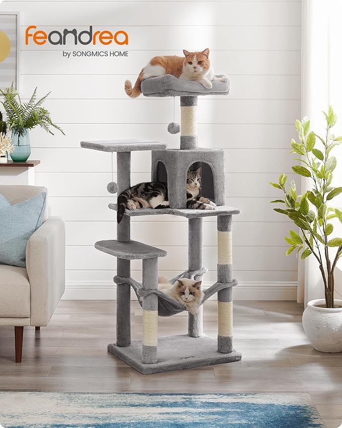 Feandrea Cat Tree, 54.2-Inch Cat Tower, Plush Multi-Level Condo - Image 2