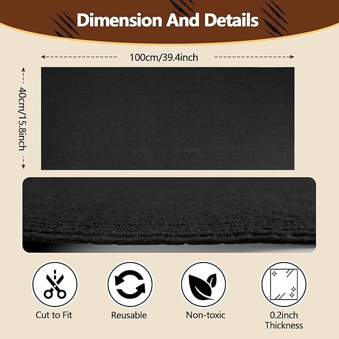 Cat Scratch Furniture Protector, 39.4"x15.8" Self Adhesive Cat Scratch Mat Pad - Image 2