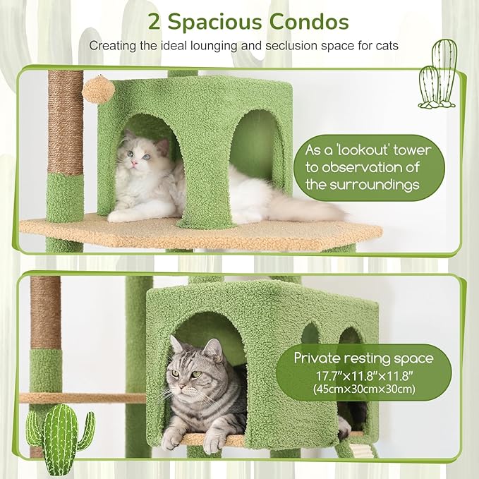 Globlazer Large Cactus Cat Tree Tower, 70in Tall Heavy Duty Green Cat Tree - Image 3