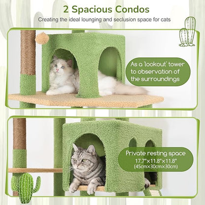 Globlazer Large Cactus Cat Tree Tower, 70in Tall Heavy Duty Green Cat Tree - Image 3