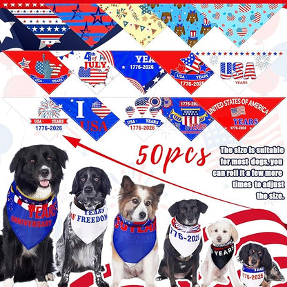 Huhumy 50 Pcs 4th of July Dog Bandanas 250th Anniversary Pet Bandanas Bulk - Image 2