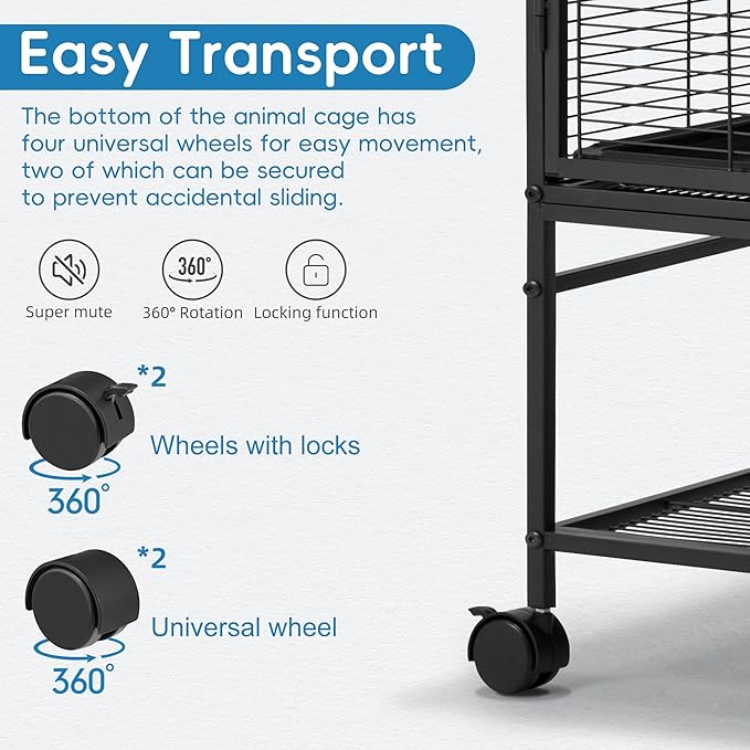 HABUTWAY 40''H Large Metal Rolling Ferrets Cage, 2-Tiers Small Animal Cages - Image 7