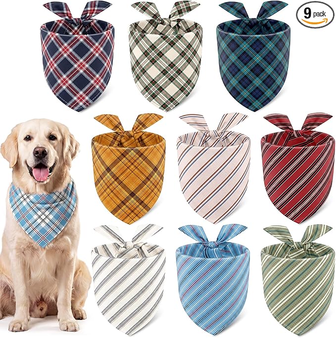 Weewooday 9 Pcs Large Dog Bandanas Buffalo Plaid Striped Dog Scarf Printing by Weewooday