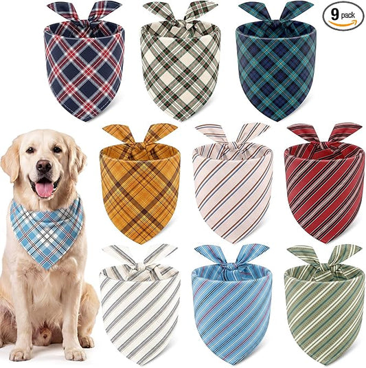 Weewooday 9 Pcs Large Dog Bandanas Buffalo Plaid Striped Dog Scarf Printing by Weewooday