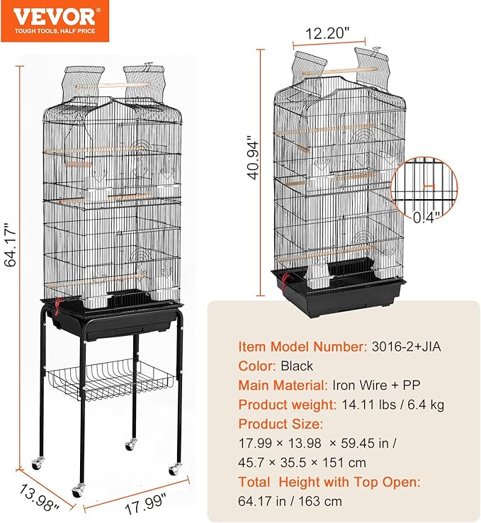 VEVOR 64-inch Open Top Large Parrot Bird Cage - Image 7