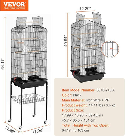 VEVOR 64-inch Open Top Large Parrot Bird Cage - Image 7