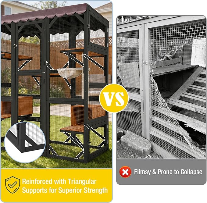 70.1’’ Large Wooden Catio Outdoor Cat Enclosure, Hammock and Scratching Post - Image 2