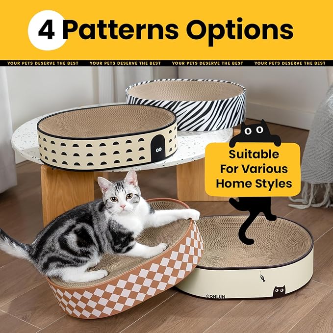 Conlun Oval Cat Scratcher Bed, 2-in-1 Cat Scratching Board, Natural Corrugated - Image 9