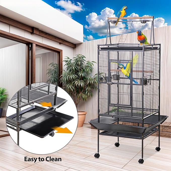 HSM 68 Inch Wrought Iron Large Bird Flight Cage - Image 5