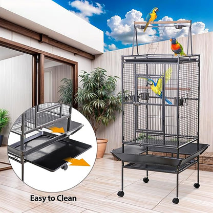 HSM 68 Inch Wrought Iron Large Bird Flight Cage - Image 5