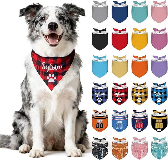 Personalized Dog Bandana Custom Dog Pet Scarf Customized Name Buffalo Plaid by Nevaou