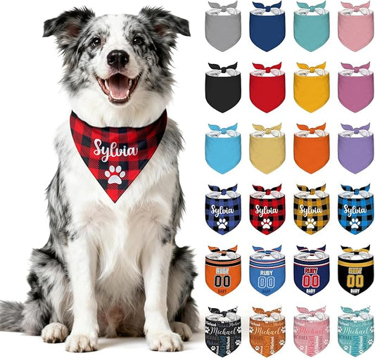 Personalized Dog Bandana Custom Dog Pet Scarf Customized Name Buffalo Plaid by Nevaou
