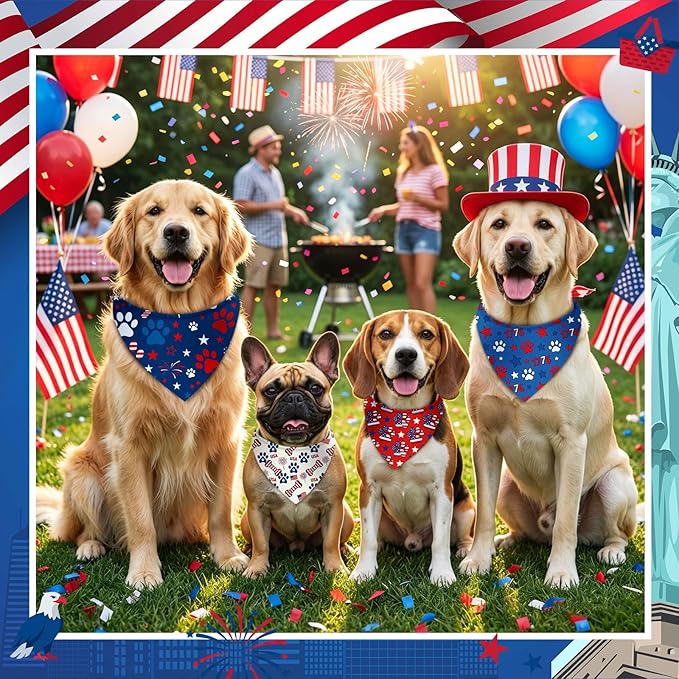 50 Pcs Patriotic Paw Print Dog Bandanas Bulk 4th of July Bandanas - Image 6