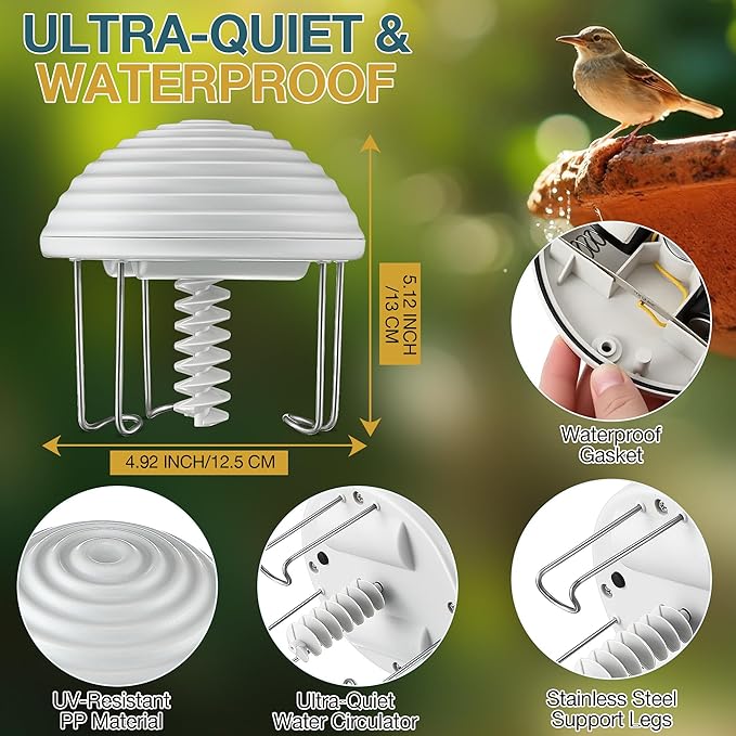 Bird Bath Water Agitator, Quiet Waterproof Birdbath Circulator, Keeps Water - Image 5