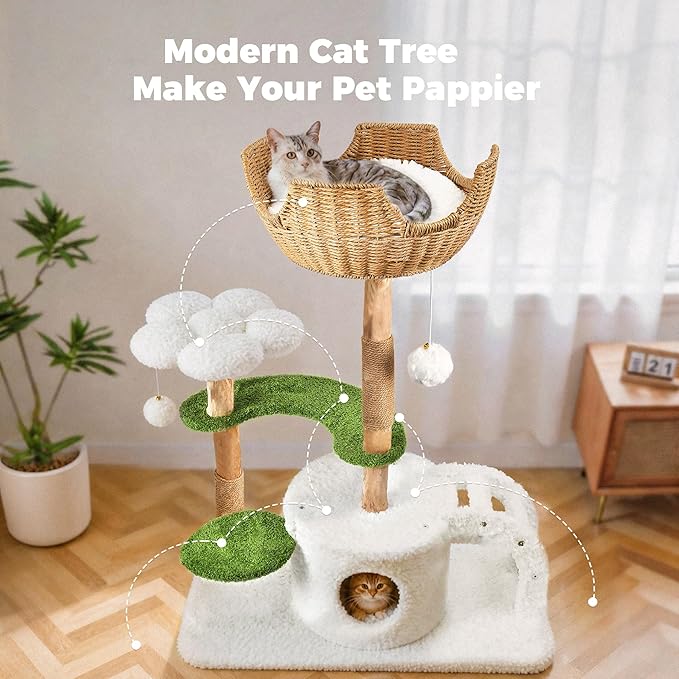 Easyego Modern Cat Tree, 45.6" Aesthetic Wood Cat Tree Tower - Image 8