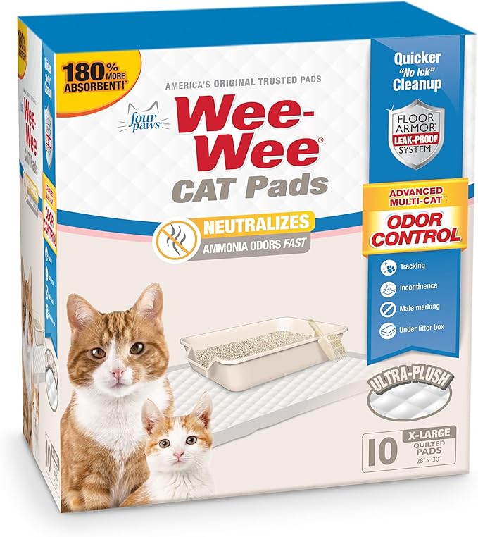 Four Paws Wee-Wee Cat Pee Pads, Disposable Litter Box Mats, Advanced Multi-Cat by FourPaws