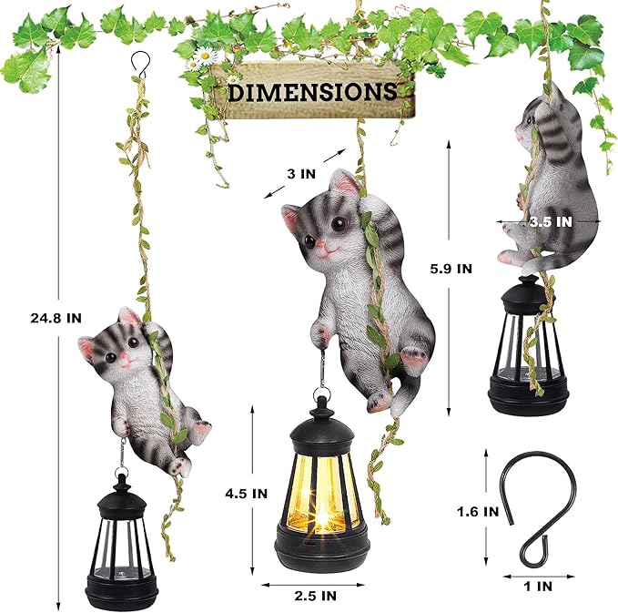 Solar Hanging Cat Statue, Outdoor Resin Black Cat Figurine - Image 2