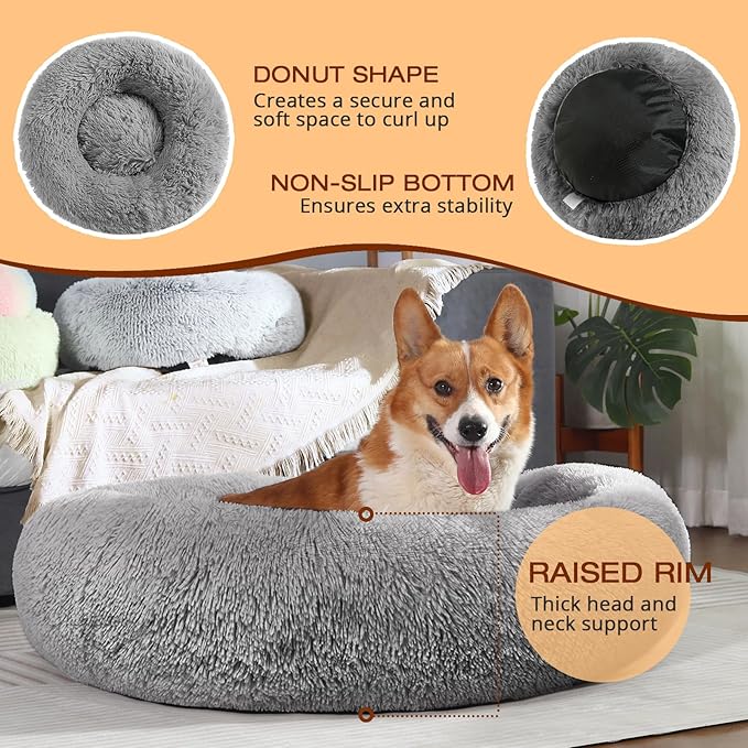 JOLLYVOGUE Dog Bed, Calming Anti-Anxiety Large Dog Bed, Fluffy Donut Cushion - Image 5
