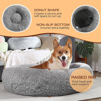 JOLLYVOGUE Dog Bed, Calming Anti-Anxiety Large Dog Bed, Fluffy Donut Cushion - Image 5