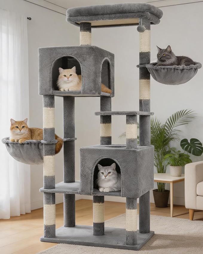 Heybly 68.1" Cat Tree with Oversized Top Platform & Wide Base, Heavy Duty Cat by HEYBLY