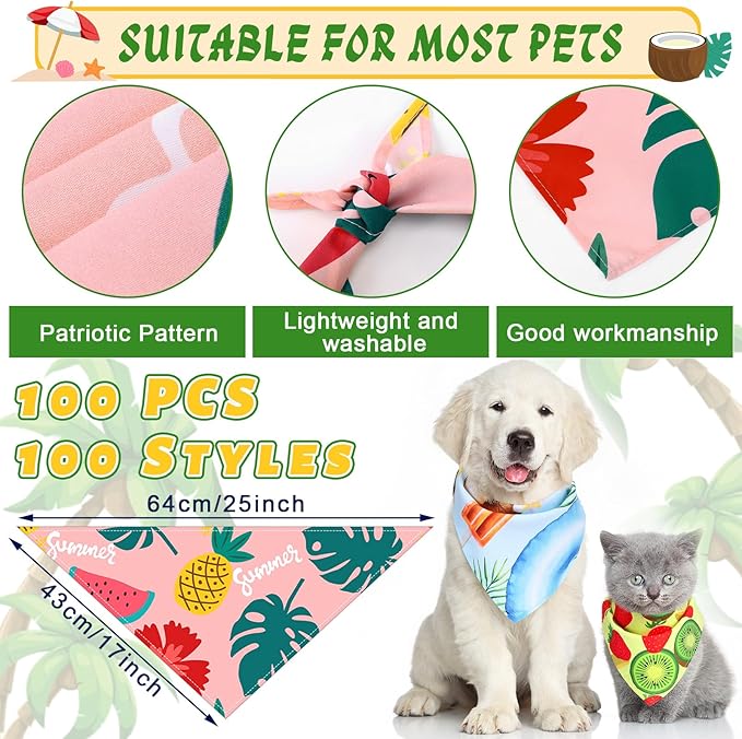 Huhumy 100 Pcs Summer Bandanas for Dogs Colorful Summer Pet Bandanas Bulk - Image 2