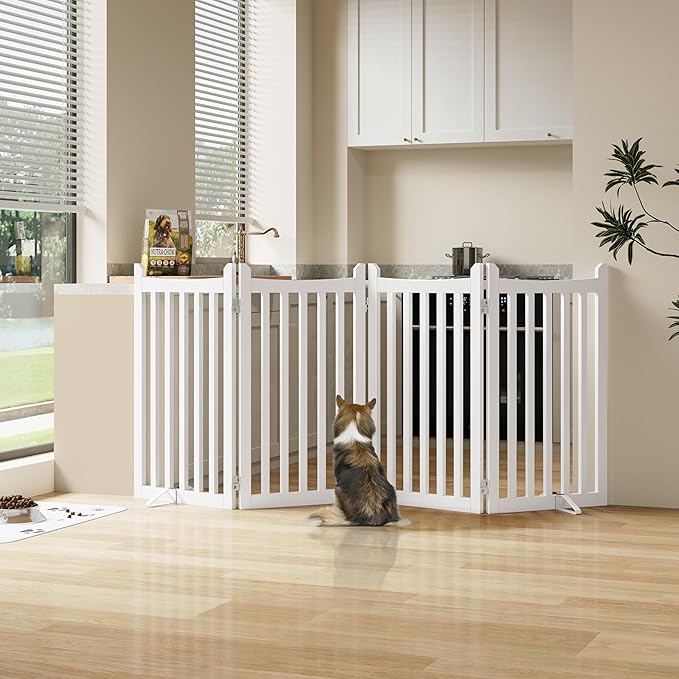 Yaheetech 36" H Extra Tall Freestanding Pet Gate 4-Panel Wooden Dog Fence - Image 9