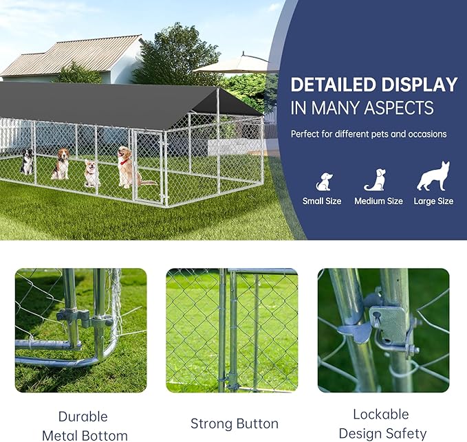 Petony 236"x 118" Outdoor Dog Enclosure Heavy Duty Dog Kennel House Mesh Dog - Image 5