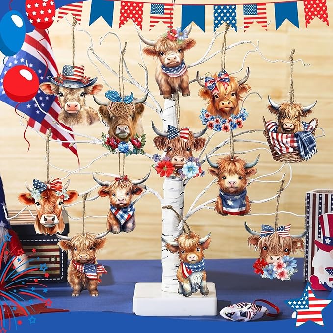 12 Pcs 4th of July Patriotic Wood Ornaments Hanging Decoration 250th - Image 4
