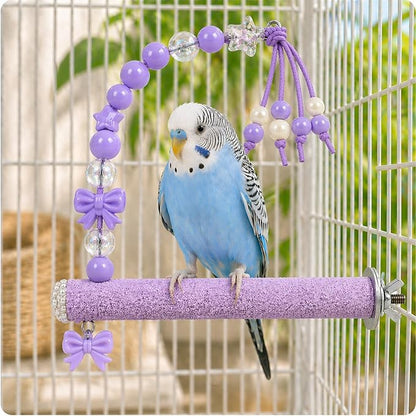 Bird Parrot Perch with Beads and Bow Chew Toy, Cage Platform Toy and Exercise - Image 4