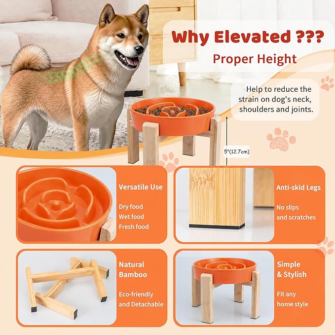 Elevated Slow Feeder Dog Bowl Large Breed, 8.8 Inch Ceramic Slow Eating Bowl - Image 3