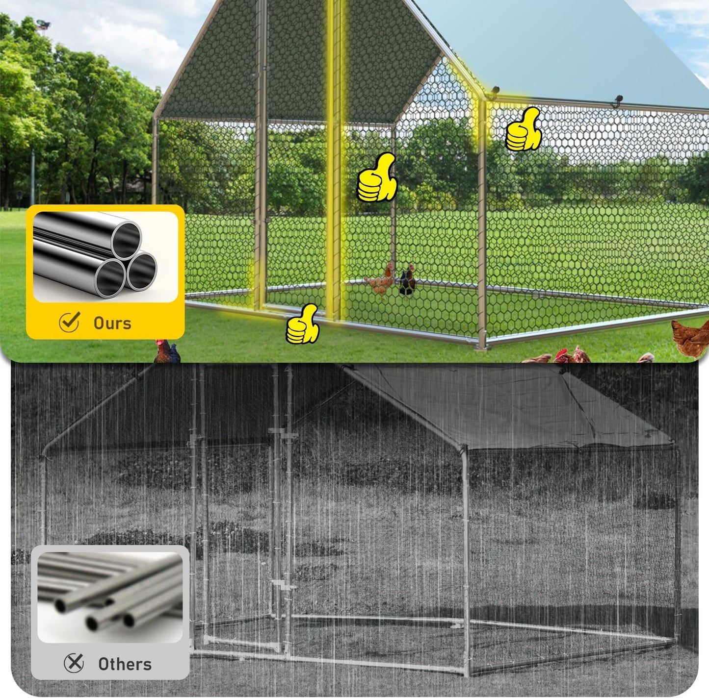 1.26’’ Large Metal Chicken Coop Walk in, Chicken Pen for Chickens, Outdoor Chicken Runs Coops Dog Kennel, Flat Roofed Chicken Runs for Yard with Anti-Ultraviolet Cover (9.2’L x6.2’W x6.4’H)
