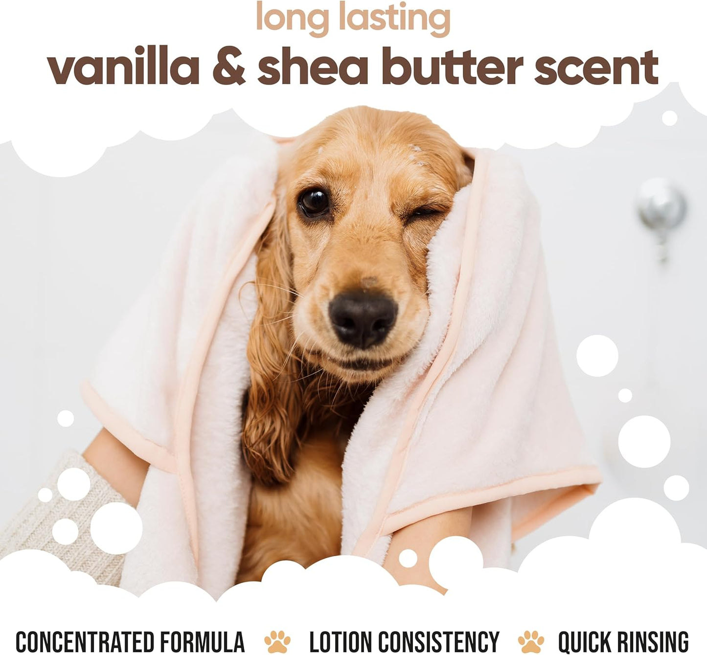 Vanilla & Shea Butter Dog Conditioner (169.07oz) Aloe Vera, Argan Oil & Pro Vitamin B5 to Detangle Matted Coats & Relieve Sensitive & Itchy Skin, Suitable for Puppies from 8 Weeks, Vegan