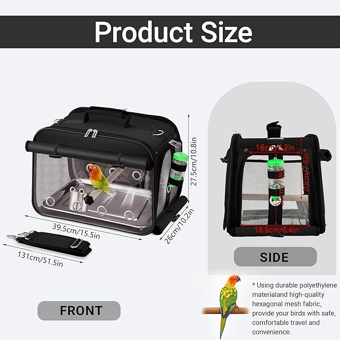 Sanmoncare Airline Approved Bird Carrier, Indestructible Stainless Steel Mesh - Image 2