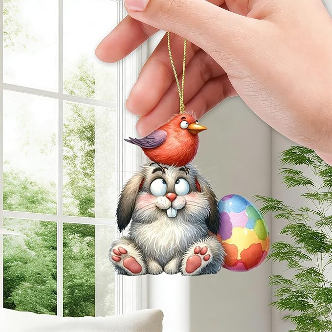 8 Pcs Easter Hanging Ornaments for Tree 2D Acrylic Cartoon Bunny - Image 2