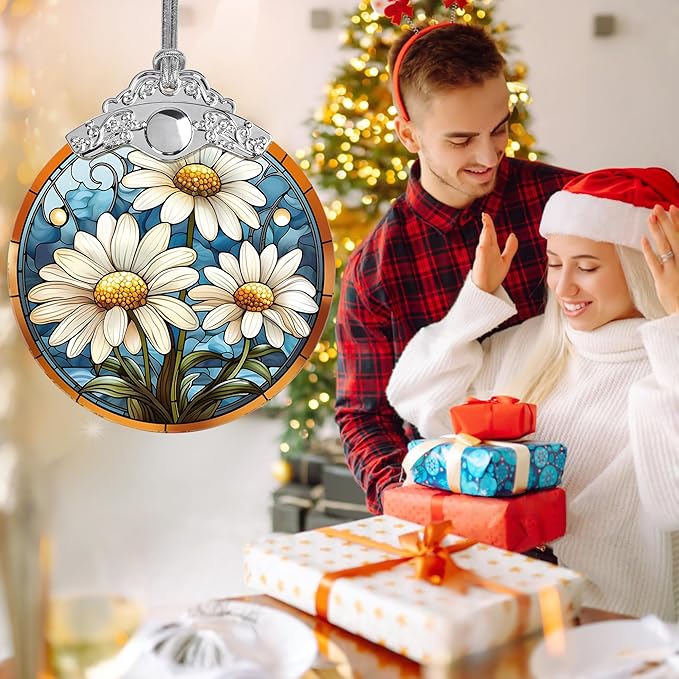 Stained Glass Christmas Ornament, Jocidea Daisy Christmas Decorations, - Image 7