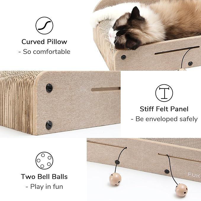 FUKUMARU 26 Inch Cat Scratcher Bed, 2 Reversible Cardboard Cat Scratch Pads - Image 7