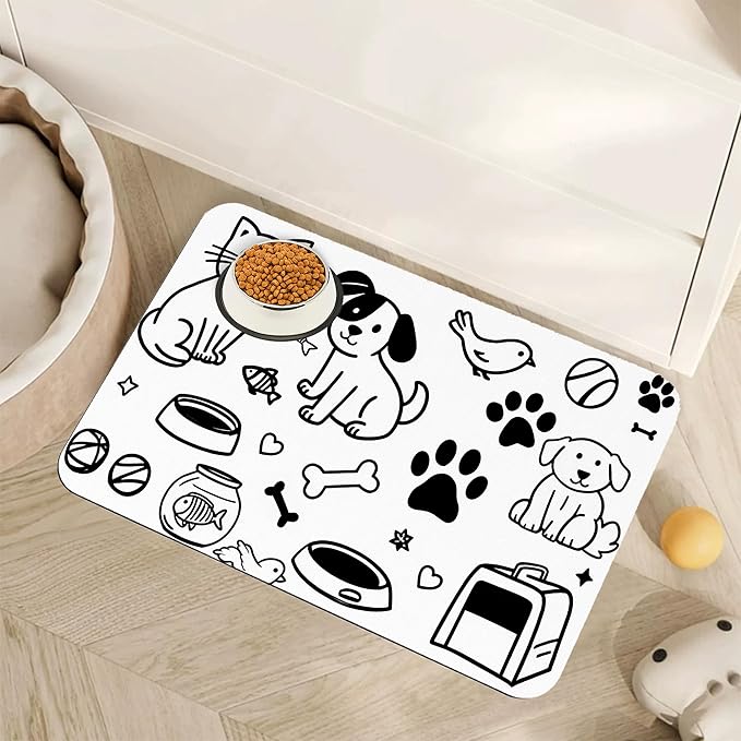 Cute Cat Bird Paw Print Dog Cat Food Mat, Absorbent Pet Feeding Mat by Unknown