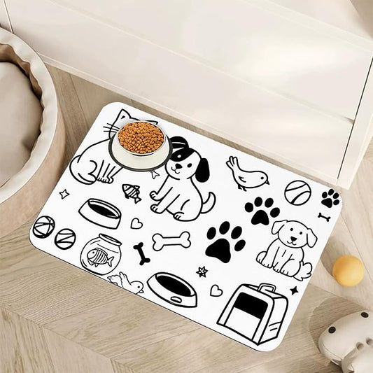Cute Cat Bird Paw Print Dog Cat Food Mat, Absorbent Pet Feeding Mat by Unknown