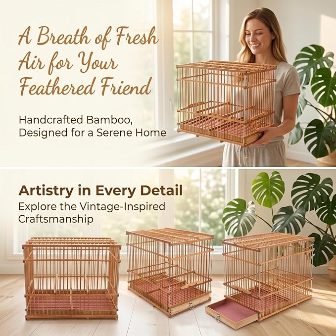 Totority Bamboo Woven Small Bird Cage - Image 2