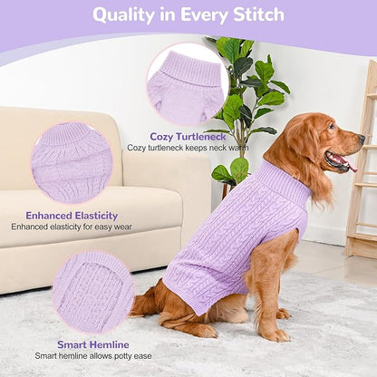 2 Pack Dog Sweaters for Large Dogs Winter Turtleneck Pullover Cable Knit Fleece - Image 3
