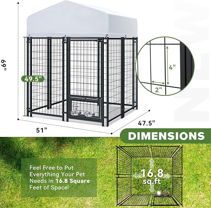 Oranland 4x4x6FT Outdoor Dog Kennel, Heavy Duty Welded Wire Steel Dog Kennel - Image 2