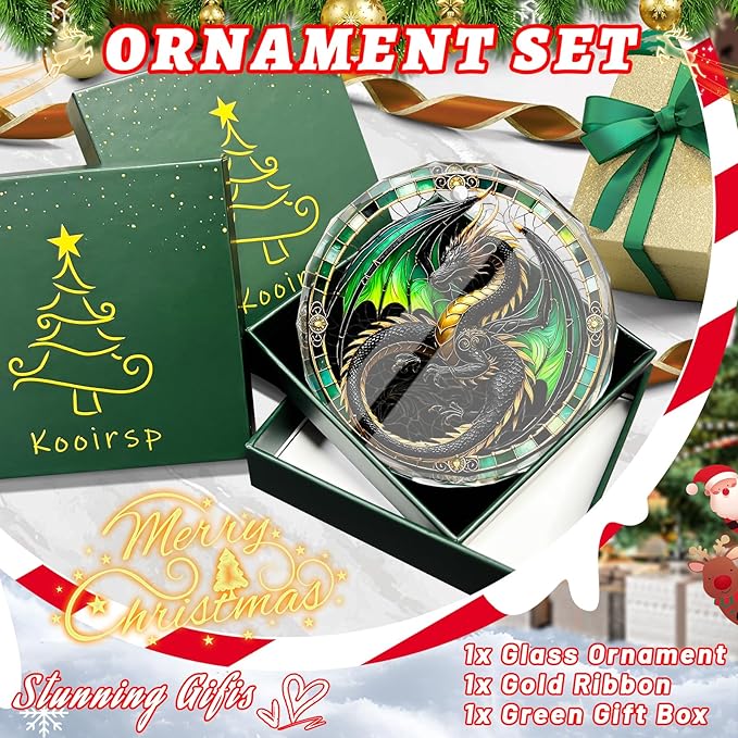 Dragon Stained Glass Ornament, Christmas Ornaments, Xmas Tree Decorations - Image 3