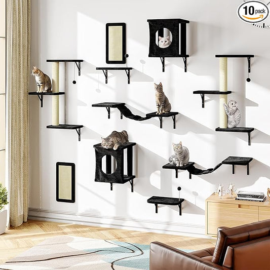 NUNU LAB Cat Wall Shelves, 10-in-1 Wall-Mounted Cat Furniture Set, Large Cat by NUNULAB