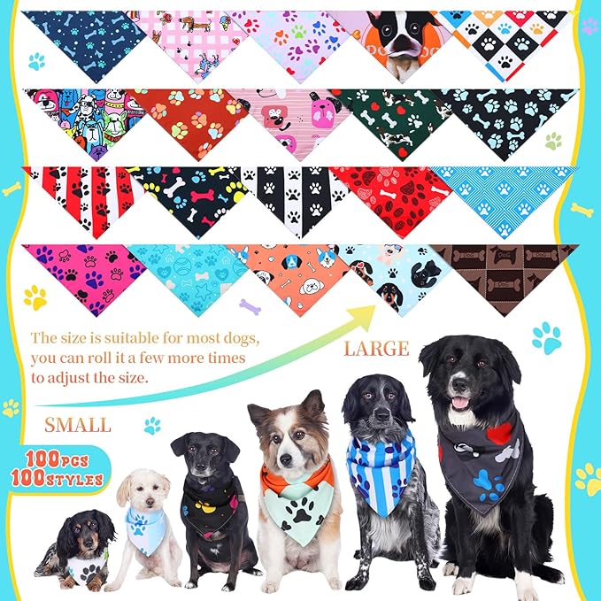 Huhumy 100 Pcs Paw Dog Bandanas Bulk Pet Bibs Colorful Triangle Scarf Paw - Image 3