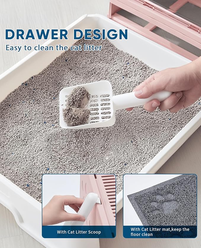 Medario Cat Litter Box with Litter Mat and Scoop, Large Covered Litter Box with - Image 5