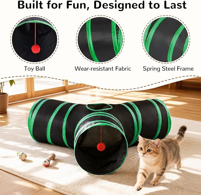Tempcore Cat Tunnel for Indoor Cats, 3-Way Collapsible Play Tunnel - Image 5
